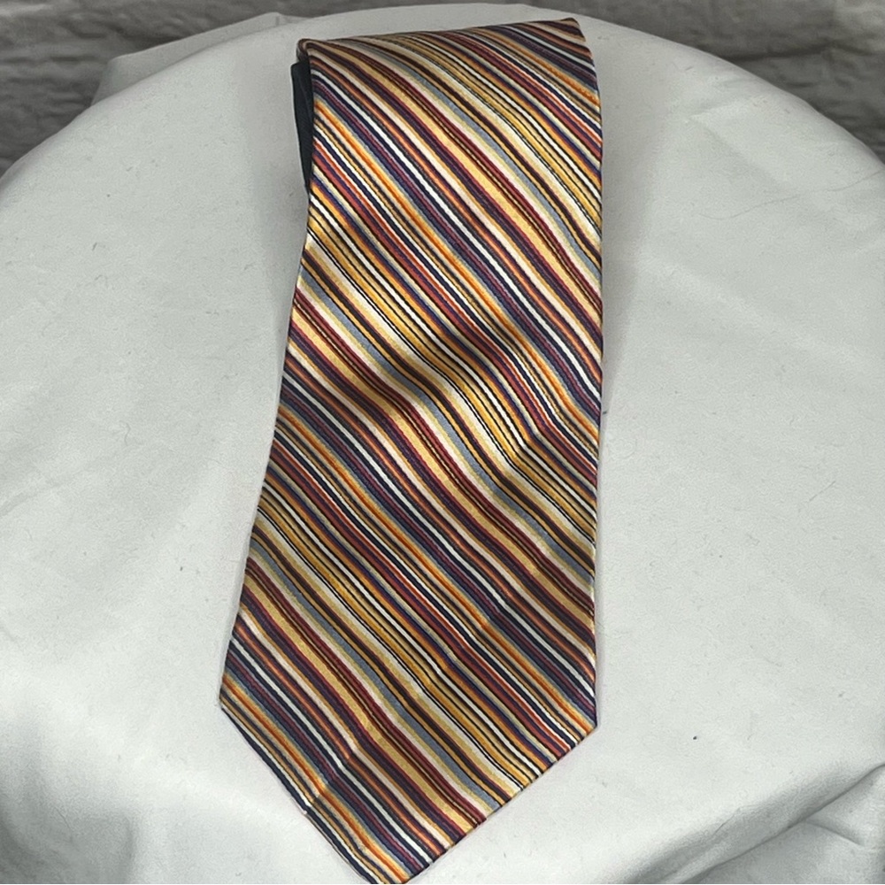 Tommy Hilfiger Men's Striped Multicolor Red Blue Yellow Orange Neck Tie